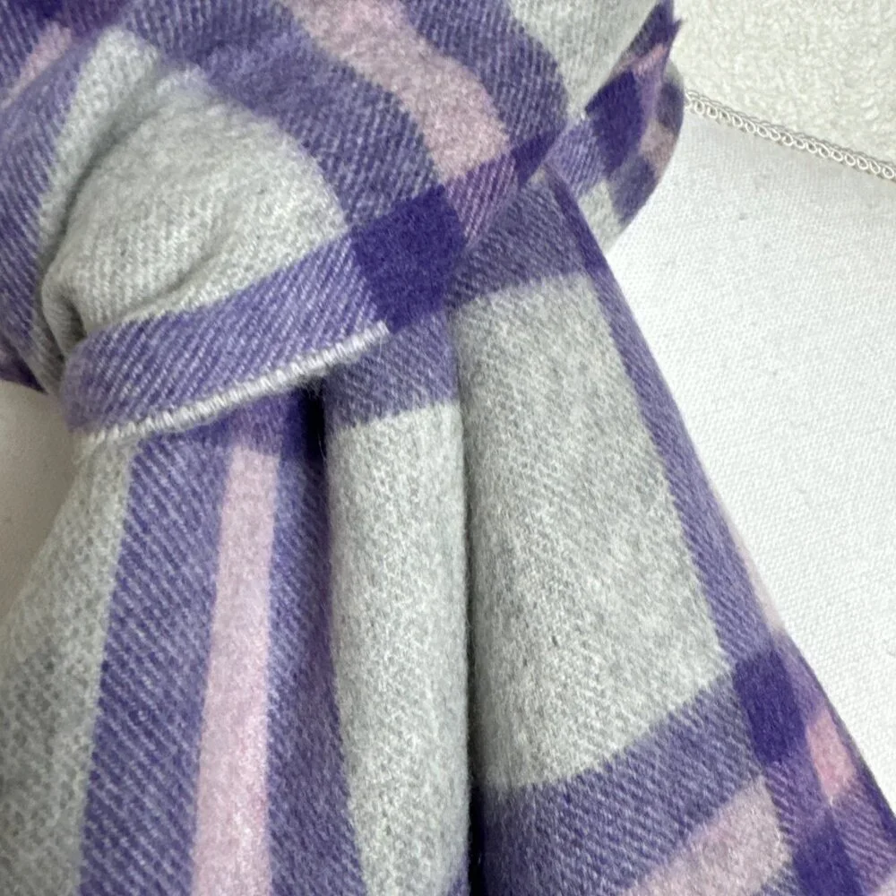 NWOT 100% Cashmere Scarf UNISEX  Plaid Gray & Purple